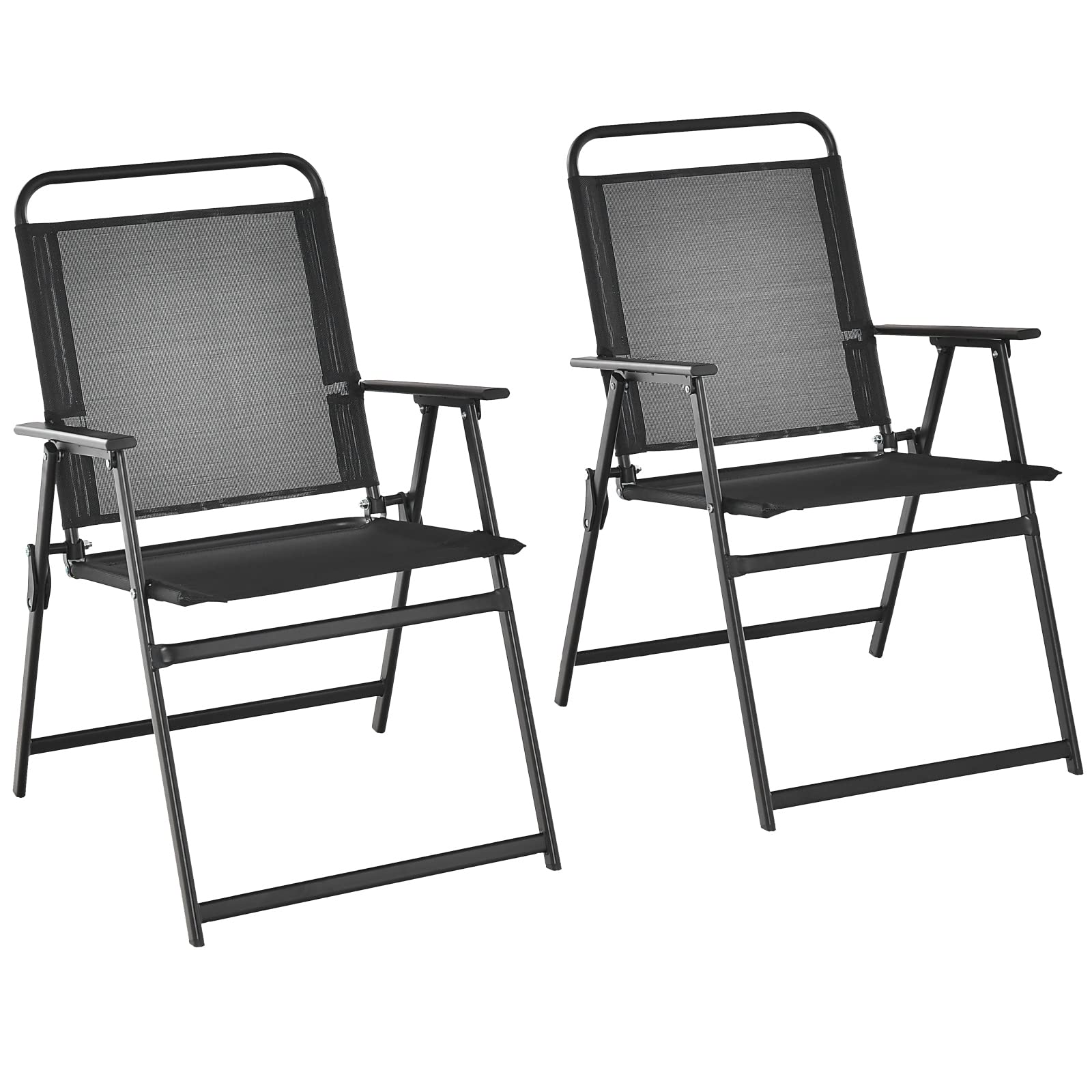 Lot de 2 chaises pliantes d'extérieur Tangkula, chaises de salle à manger de patio avec assise respirante et accoudoirs confortables